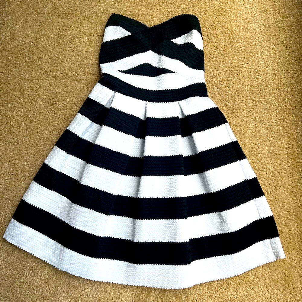 Express black and white striped strapless dress, XS